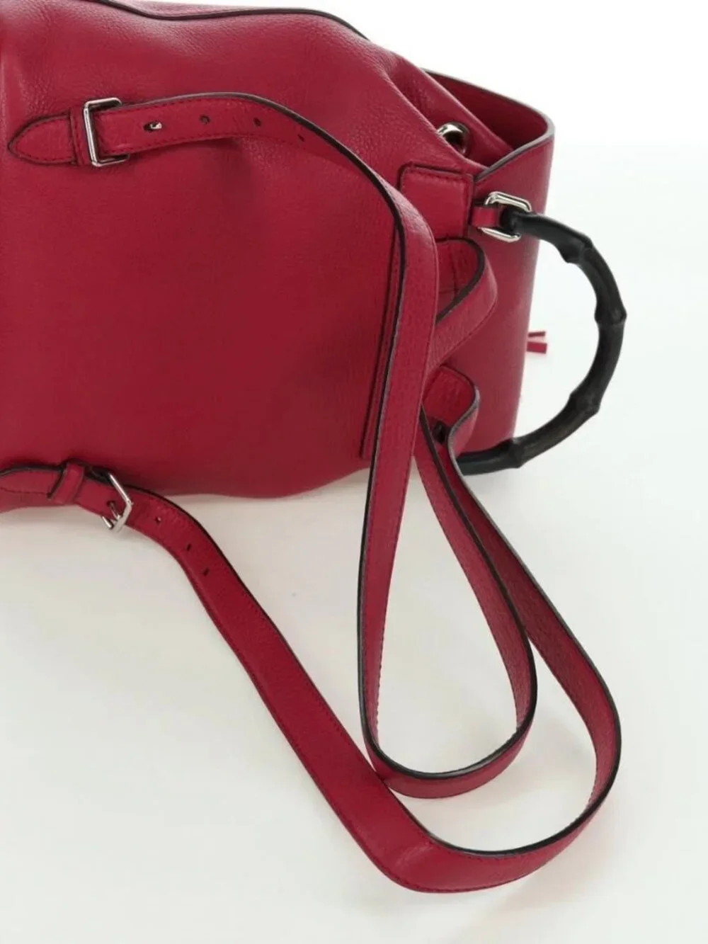 GUCCI Bamboo Backpack Leather Pink Silver 387149 Auth 171479V